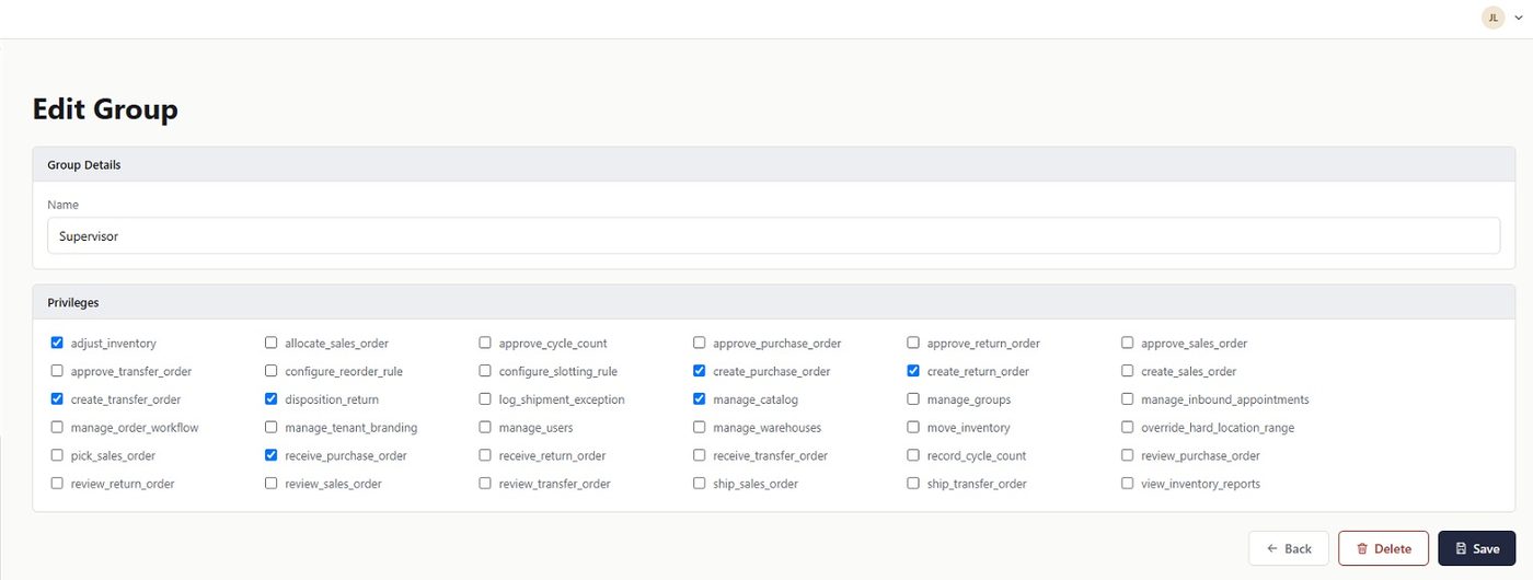 User groups and permissions